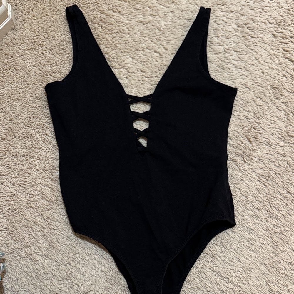 Glamorous Black Lace-Up Bodysuit
